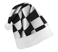 Vqqkasmn Christmas Hats Santa Hat Christmas Hats Adults Gorros De Navidad Black White Checkered Flags Printed for Xmas Office Party