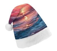 Vqqkasmn Christmas Hats Santa Hat Christmas Hats Adults Gorros De Navidad Ocean at Warm Twilight Printed for Xmas Office Party