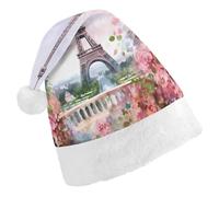 Vqqkasmn Christmas Hats Santa Hat Christmas Hats Adults Gorros De Navidad Paris Eiffel Tower With Flowers Printed for Xmas Office Party