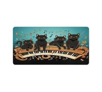 Vqqkasmn Desk Mat Mouse Mat Gaming Mouse Pad Large Four Black Cats Lying on The Piano Keyboard Printed for Computers Laptop Office Home