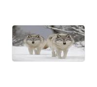 Vqqkasmn Desk Mat Mouse Mat Gaming Mouse Pad Large Two Wolves Walking in The Snow Printed for Computers Laptop Office Home