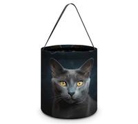 Vqqkasmn Halloween Candy Handbag Trick Or Treat Bags Kids Party Gift Bag with Handles Gray Cat Stares Printed for Festive Home Decor