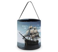 Vqqkasmn Halloween Candy Handbag Trick Or Treat Bags Kids Party Gift Bag with Handles Old Sailing Ship Printed for Festive Home Decor