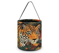 Vqqkasmn Halloween Candy Handbag Trick Or Treat Bags Kids Party Gift Bag with Handles Tiger Botanical Print Printed for Festive Home Decor