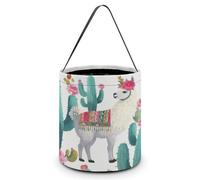 Vqqkasmn Halloween Candy Handbag Trick Or Treat Bags Kids Party Gift Bag with Handles Tropical Llama Alpaca Green Flower Printed for Festive Home Decor