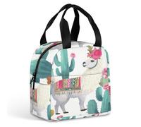 Vqqkasmn Lunch Bag Insulated Meal Bag Tropical Llama Alpaca Green Flower Printed for Women Men Work Picnic Cool Tote Box