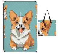 Vqqkasmn Picnic Blanket Waterproof Foldable Zipper Style Picnic Mat Washable Beach Mat Corgi Cute Dog Printed for Garden Hiking Camping