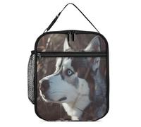 Vqqkasmn Portable Insulated Lunch Bag Insulated Cool Tote Blue Eyed Husky Dog Printed with Side Mesh Pocket Water Resistant Leakproof Soft Cooler Bag Durable for Men Women for Work Picnic Outdoor