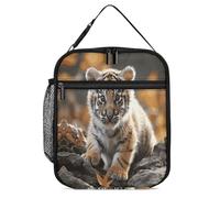 Vqqkasmn Portable Insulated Lunch Bag Insulated Cool Tote Cute Tiger Printed with Side Mesh Pocket Water Resistant Leakproof Soft Cooler Bag Durable for Men Women for Work Picnic Outdoor