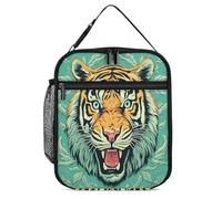 Vqqkasmn Portable Insulated Lunch Bag Insulated Cool Tote Tiger Head Pattern Printed with Side Mesh Pocket Water Resistant Leakproof Soft Cooler Bag Durable for Men Women for Work Picnic Outdoor