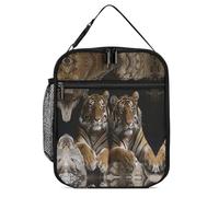 Vqqkasmn Portable Insulated Lunch Bag Insulated Cool Tote Tiger in Cave Printed with Side Mesh Pocket Water Resistant Leakproof Soft Cooler Bag Durable for Men Women for Work Picnic Outdoor