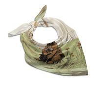 Vqqkasmn Square Satin Kerchief Hair Scarves Silk Like Curly Headscarves Tie Sleeping Scarves Silk Accessories A Brown Rabbit Printed Classic Neckerchief Gift