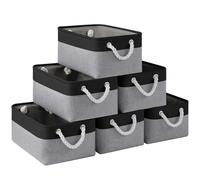 VQRTEXA Storage Baskets for Shelves 13.8x9.8x6.7 Inch-Foldable Fabric Organizing Storage Bins with Handles, Closet & Bathroom Organizer, Home Storage for Kitchen, Office (6-Pack, Black&Gray)