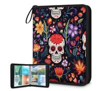VQUVQV 4 Pocket Card Binder, 400 Cards Zip Binder for Standard Cards, Day Of The Dead Skull Card Collection Folder Holder for Collectible Games, Sports