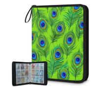 VQUVQV 9 Pocket Card Binder, 900 Cards Zip Binder for Standard Cards, Peacock Feathers Green Card Collection Folder Holder for Collectible Games, Sports