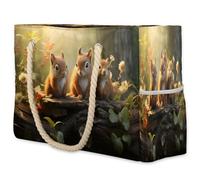 VQUVQV Beach Bags for Women with Zip, Three Squirrels In The Forest Large Beach Tote Bags Waterproof Shoulder Shopping Handbags Holiday Travel Essentials