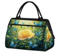 VQUVQV Beautiful Yellow Rose Butterflies Travel Duffel Bag, Lightweight Carry On Weekend Overnight Bags Hand Luggage Tote Bags for Women Men Kids