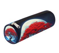 VQUVQV Boys Girls Pencil Case, Red Japanese Maple Tree with The Moon Zippered Pen Case for Stationery Toiletries Makeup Office Supplies, Portable Cosmetics Bag