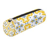 VQUVQV Boys Girls Pencil Case, Yellow Blue Moroccan Pattern Zippered Pen Case for Stationery Toiletries Makeup Office Supplies, Portable Cosmetics Bag