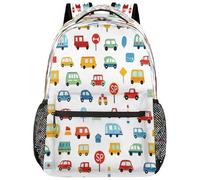VQUVQV Colorful Cars And Trucks Backpack School Bag, 18 Inch Waterproof Laptop Bag Large Backpack Travel Rucksack Bag for College Sports Work