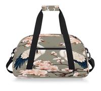 VQUVQV Cranes and Flower Travel Duffle Bag, Large Capacity Carry On Tote Weekender Overnight Bag for Men Women, Lightweight Sport Gym Bag