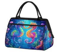 VQUVQV Cute Rainbow Seahorses Travel Duffel Bag, Lightweight Carry On Weekend Overnight Bags Hand Luggage Tote Bags for Women Men Kids