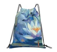 VQUVQV Drawstring Bag Water Lilies Dragonfly Art Waterproof Drawstring Gym Backpack Swimming Bag for Sport Beach Pool School, 36x42cm