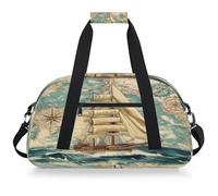 VQUVQV Duffle Bags for Men & Women, Nautical Map with Clipper Ship Compass Travel Carry-On Duffel with Detachable Shoulder Strap, Lightweight Holdall Bag for Sports, Gym, Weekends