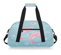 VQUVQV Duffle Bags for Men & Women, Pink Dolphins Ocean Travel Carry-On Duffel with Detachable Shoulder Strap, Lightweight Holdall Bag for Sports, Gym, Weekends