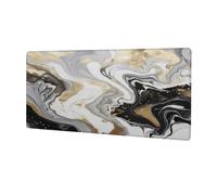 VQUVQV Extended Mouse Mat, White Golden Black Marble Print Non-Slip Base Gaming Mousepad for Home Office Game, Large Desk Mat for Keyboard and Mouse