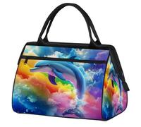 VQUVQV Gym Sports Duffle Bag for Men Women, Colorful Rainbow Clouds Dolphin Waterproof Travel Holdall Bag, Carry On Hand Luggage Tote Bag for School, Weekend