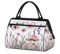 VQUVQV Gym Sports Duffle Bag for Men Women, Wildflowers Butterflies and Mushrooms Waterproof Travel Holdall Bag, Carry On Hand Luggage Tote Bag for School, Weekend
