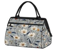 VQUVQV Gym Sports Duffle Bag for Men Women, Wildflowers White Gray Waterproof Travel Holdall Bag, Carry On Hand Luggage Tote Bag for School, Weekend