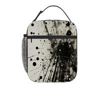 VQUVQV Insulated Lunch Bag for Adults Teens, Leakproof Thermal Lunch Box with Detachable Strap, Abstract Black White Splatter Painting Cooler Bag for Work Travel Picnics