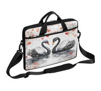 VQUVQV Laptop Bag 15 Inch, Black Swans With Hearts Waterproof Messenger Bags Computer Case Sleeve Briefcase with Shoulder Strap for 13-15 Inch Laptop