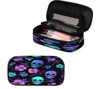 VQUVQV Large Capacity Pencil Case, Neon Skull Flower Desk Stationery Organizer Pencil Bag Portable Pen Pouch for School Office College Supplies