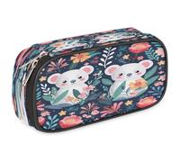 VQUVQV Large Capacity Pencil Pouch, Waterproof Zippered Pen Case for Office Supplies, Portable Makeup Bag with Pen Holder & Mesh Pocket, Cute Koala Flower Leaves Animal