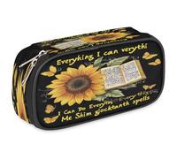 VQUVQV Large Capacity Pencil Pouch, Waterproof Zippered Pen Case for Office Supplies, Portable Makeup Bag with Pen Holder & Mesh Pocket, Sunflower Bible Butterfly Art
