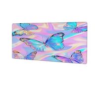 VQUVQV Large Gaming Mouse Mat, Art Neon Butterfly Non-Slip Rubber Keyboard Mouse Pad, Desk Pad for Work Office Home