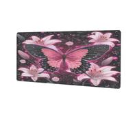 VQUVQV Large Gaming Mouse Mat, Neon Pink Butterfly With Flowers Non-Slip Rubber Keyboard Mouse Pad, Desk Pad for Work Office Home