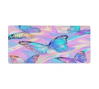 VQUVQV Large Mouse Mats for Desk, Art Neon Butterfly Gaming Mouse Pad with Non-Slip Base Stitched Edges, Table Mat Office Desk Accessories
