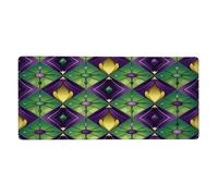 VQUVQV Large Mouse Mats for Desk, Green Purple Mardi Gras Plaid Gaming Mouse Pad with Non-Slip Base Stitched Edges, Table Mat Office Desk Accessories