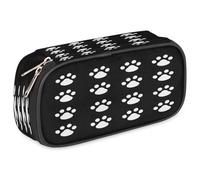 VQUVQV Large Pencil Case, Waterproof Pencil Pouch Stationery Organiser with Dual Zips, Portable Office Supplies Pouch for Pens, Makeup, Black Paw Print