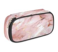 VQUVQV Large Pencil Case, Waterproof Pencil Pouch Stationery Organiser with Dual Zips, Portable Office Supplies Pouch for Pens, Makeup, Pink Rose Gold Marble Print