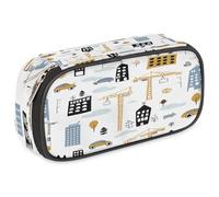 VQUVQV Large Pencil Case, Waterproof Pencil Pouch Stationery Organiser with Dual Zips, Portable Office Supplies Pouch for Pens, Makeup, Cute Cityscape Pattern