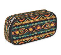 VQUVQV Large Pencil Case, Waterproof Pencil Pouch Stationery Organiser with Dual Zips, Portable Office Supplies Pouch for Pens, Makeup, Vintage Aztec Ethnic Boho Geometric