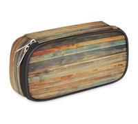 VQUVQV Large Pencil Case, Waterproof Pencil Pouch Stationery Organiser with Dual Zips, Portable Office Supplies Pouch for Pens, Makeup, Retro Vintage Wooden Grain
