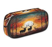 VQUVQV Large Pencil Case, Waterproof Pencil Pouch Stationery Organiser with Dual Zips, Portable Office Supplies Pouch for Pens, Makeup, Autumn Forest Deer
