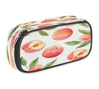 VQUVQV Large Pencil Case, Waterproof Pencil Pouch Stationery Organiser with Dual Zips, Portable Office Supplies Pouch for Pens, Makeup, Cute Peach Leaves Peach