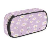 VQUVQV Large Pencil Case, Waterproof Pencil Pouch Stationery Organiser with Dual Zips, Portable Office Supplies Pouch for Pens, Makeup, Purple Floral